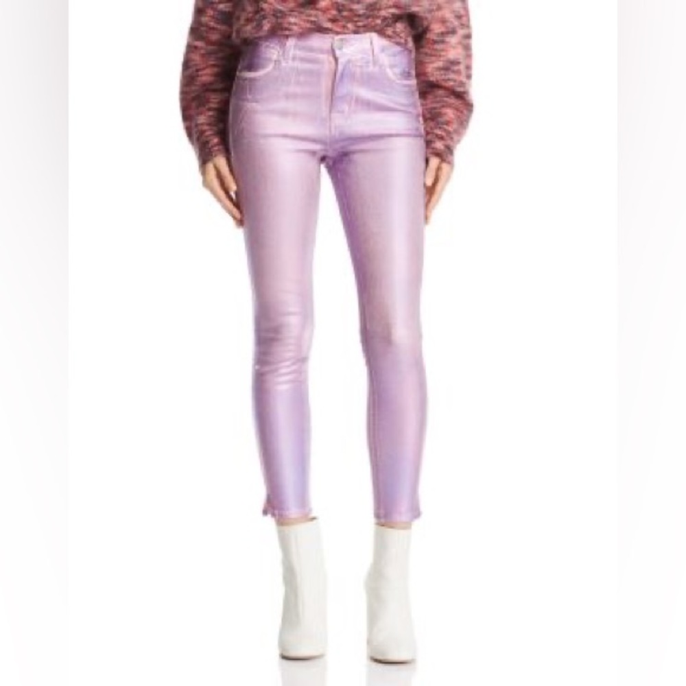 J BRAND Purple Prism Metallic Coated High Rise Cropped Skinny Jeans 25 NWT $278